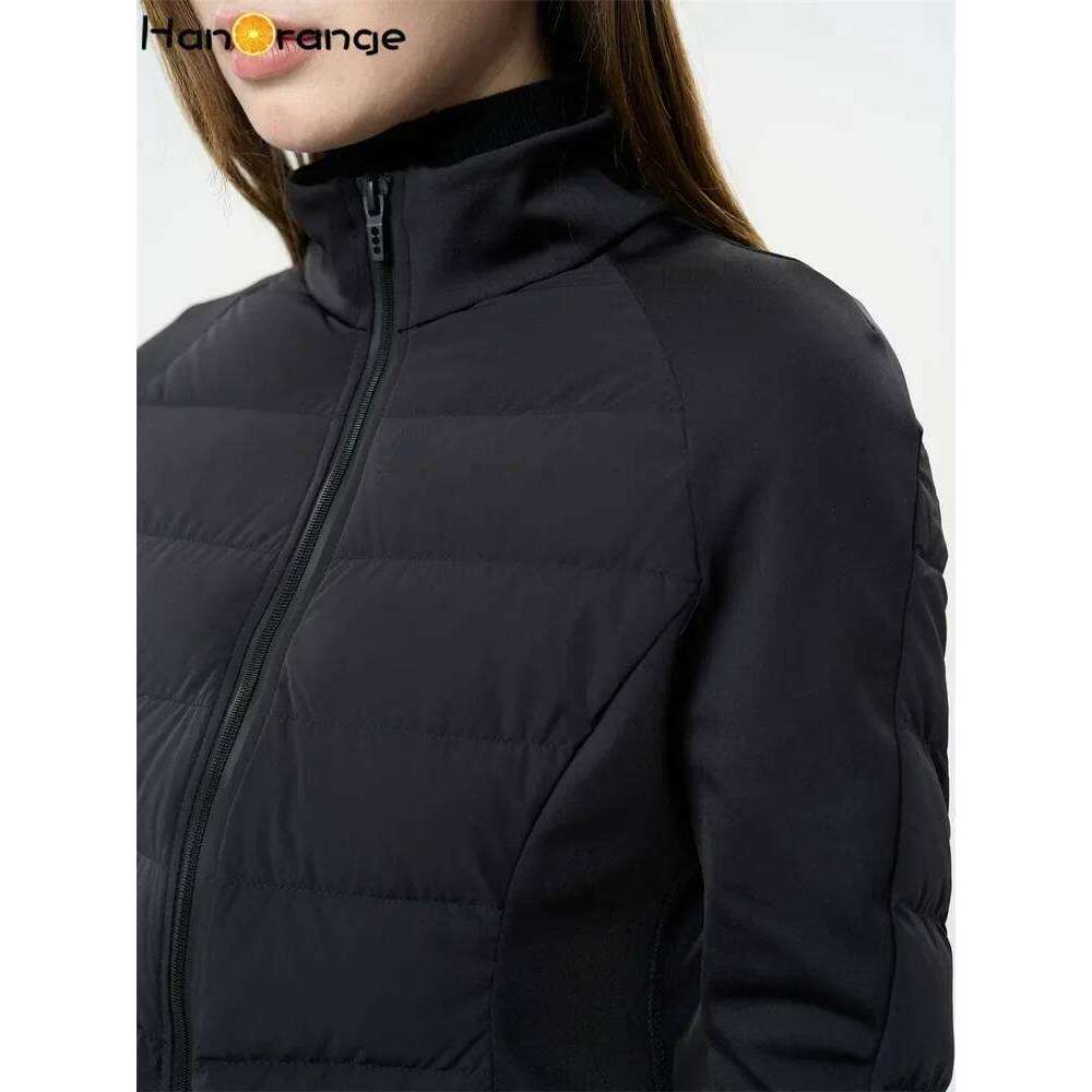 HanOrange 2024 Winter Fashion Outdoor Sports Quilted Jacket Women Splicing Lightweight Warmth Slimming Top White/Black