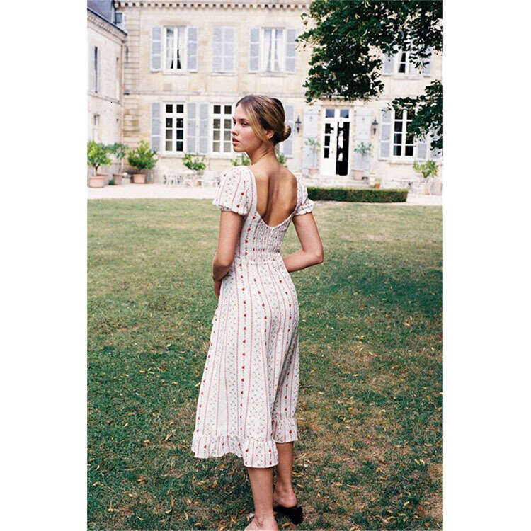 Beach Dress Dresses for Woman Designer Summer Dresses N326with Square Neck Chiffon Printed Mid-length Dress 2025 Summer French Style Womens Fashion