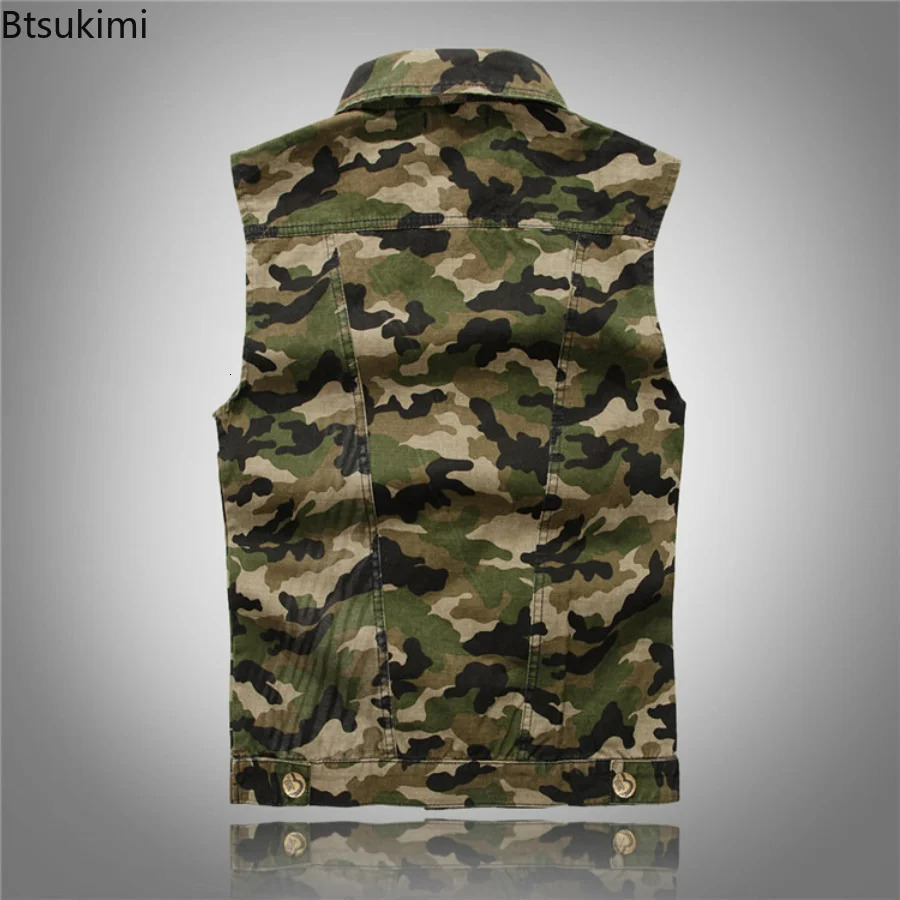 Mens Spring Autumn Camouflage Denim Vest Military Sleeveless Jeans Jackets Fashion Casual Male Vest Camo Waistcoats Homme M-5XL 250614