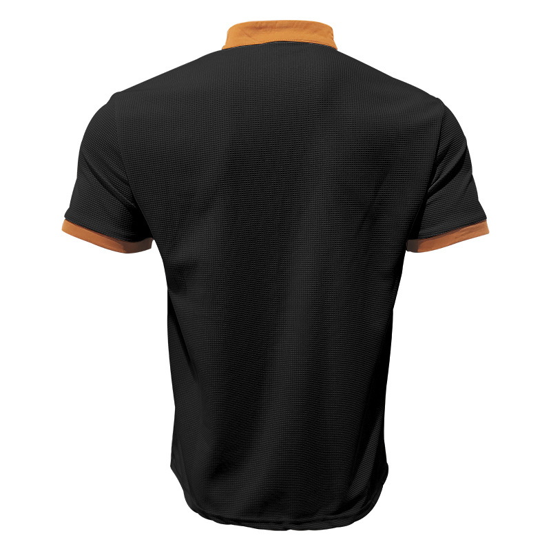 Men's T-shirt New short-sleeved POLO Large-sized retro lace-up V-neck T-shirt for men, fashionable and casual color-blocked short-sleeved shirt E
