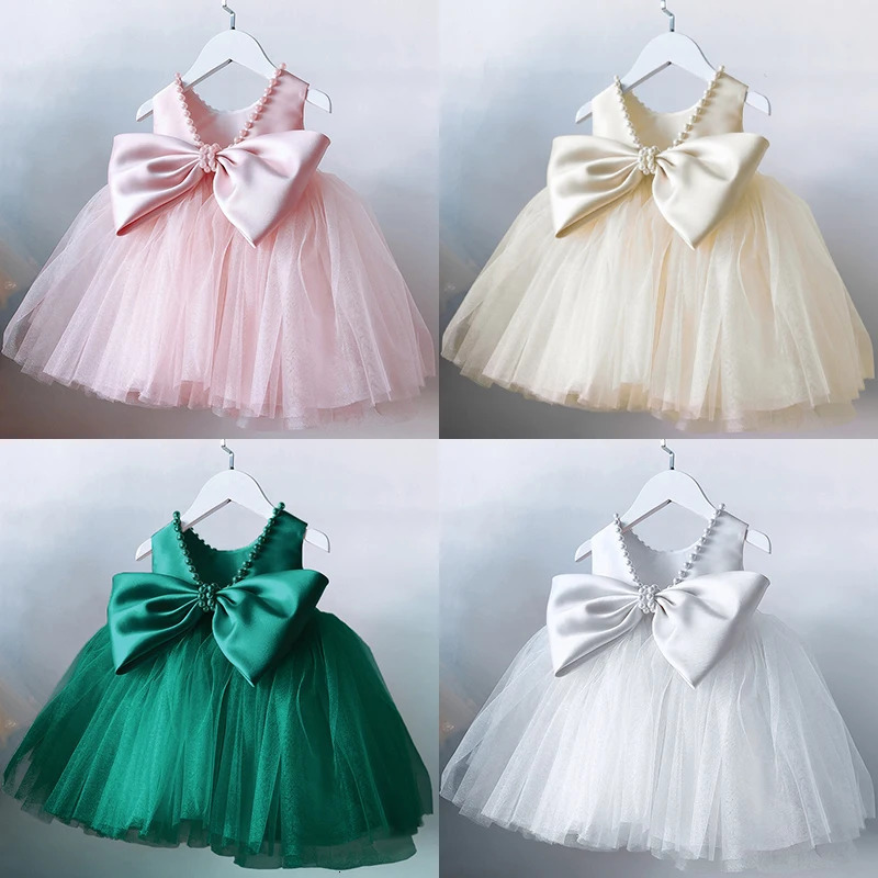Toddler Kids Big Bow Princess Dresses V-Back Infant 1st Birthday Baptism Party Tutu Gown Cute Baby Girls Clothes Summer Dresses 250617