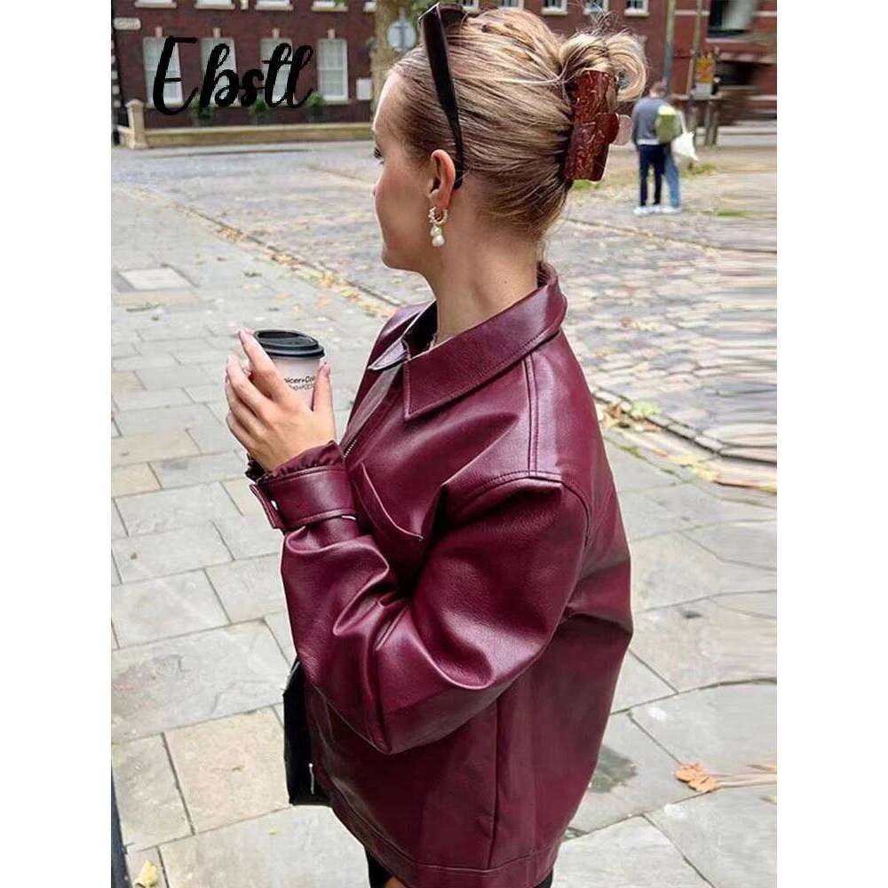 Fashion Zippers Short Leather Jackets Women Elegant Lapel Pocket Long Sleeve Coat 2024 Autumn New Lady Casual Urban Tops Outwear