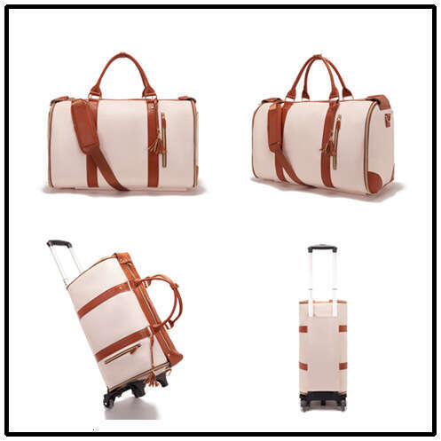 Travel Convenient Carry-On Clothing Large PU Leather Luggage Trolley Bag Fashionable B5