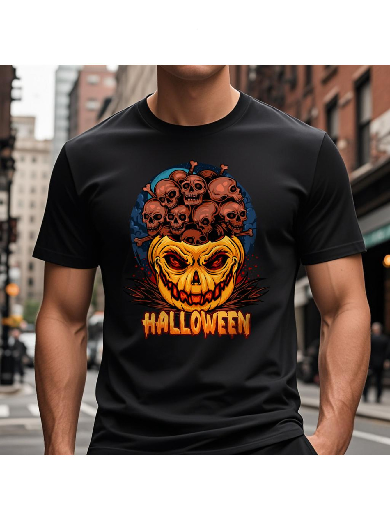 Dongdumaoyi 180G S-3Xl Adult Graphics Round Collar Cotton Skull Men White Short Sleeve T Shirts Black Halloween 7cb9