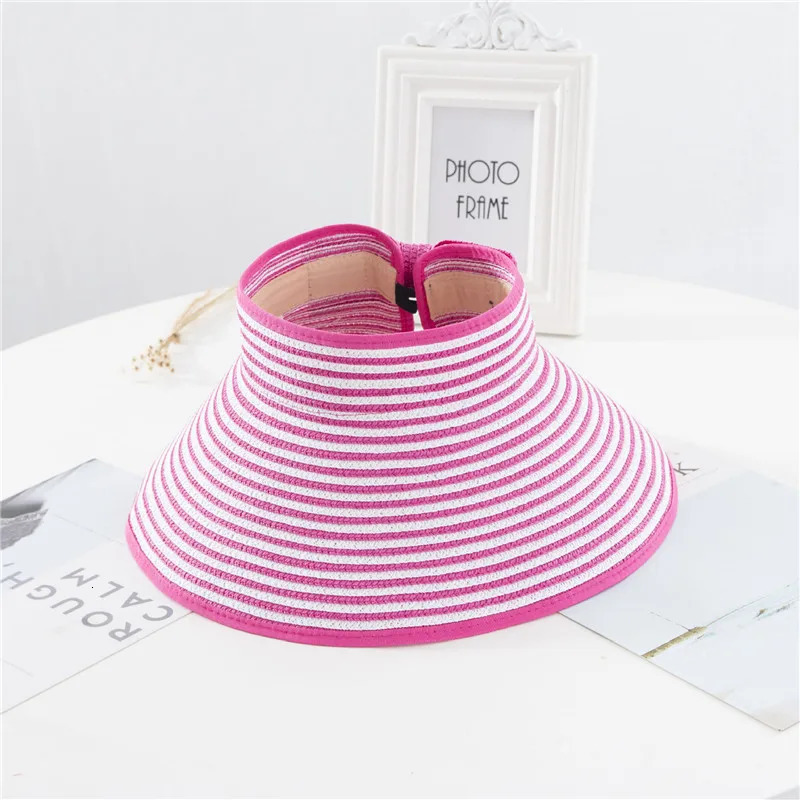 Summer Womens Holiday Beach hat Wholesale Ladies Girl Topless Empty Bow Sun Visor Hat Sunshade Protection Straw hats 250616
