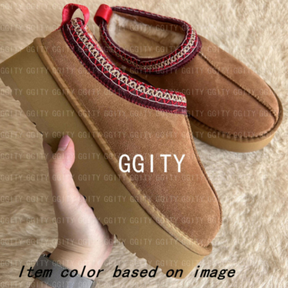 Tasman tazzman Slippers Tazz mustard seed Chestnut Fur Slides Sheepskin Classic Ultra Mini Platform Boot Winter Women Men Slip-on Shoes Suede Upper Wool Fall 05