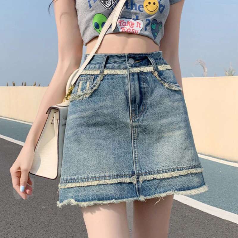 Wrap Woman Denim Skirt Kawaii Jeans Skirts for Women Gyaru Cute Tight 2025 Trend Clothing Sales Modest Cheap Stylish Premium V