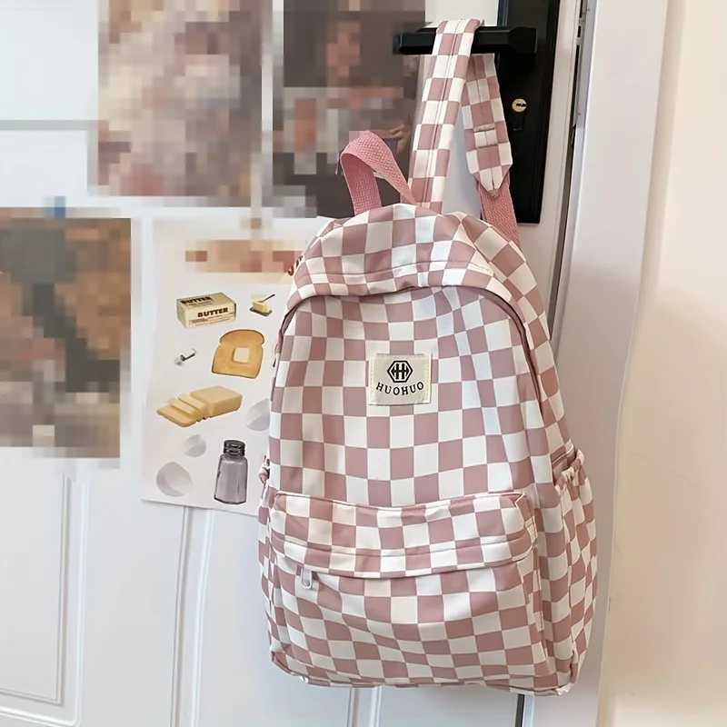 Leisure Backpack Korean Version Checkered Contrasting Color Design Daily Same Class Backpack Casual Simple Middle and High School Z250617