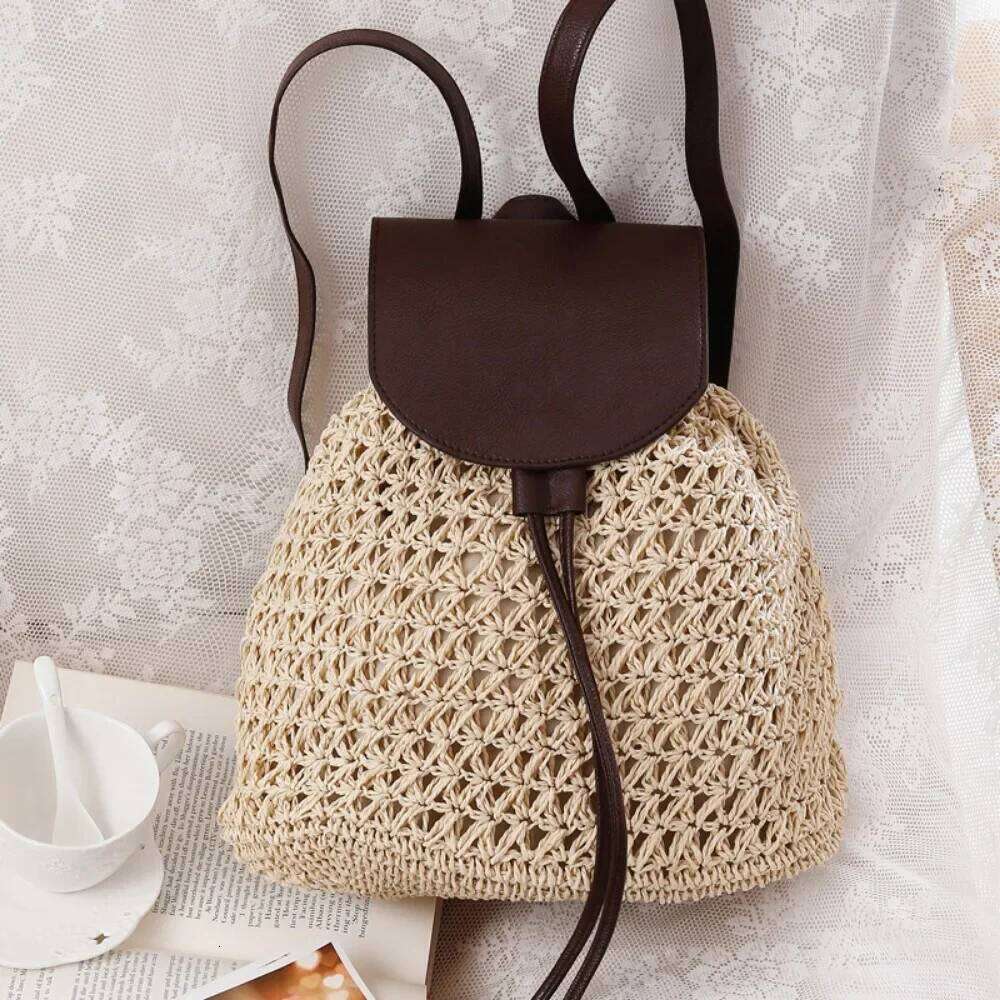 Fashionable Summer New Backpack Paper Rope Vacation And Leisure Beach Bag, Woven Women's Bag