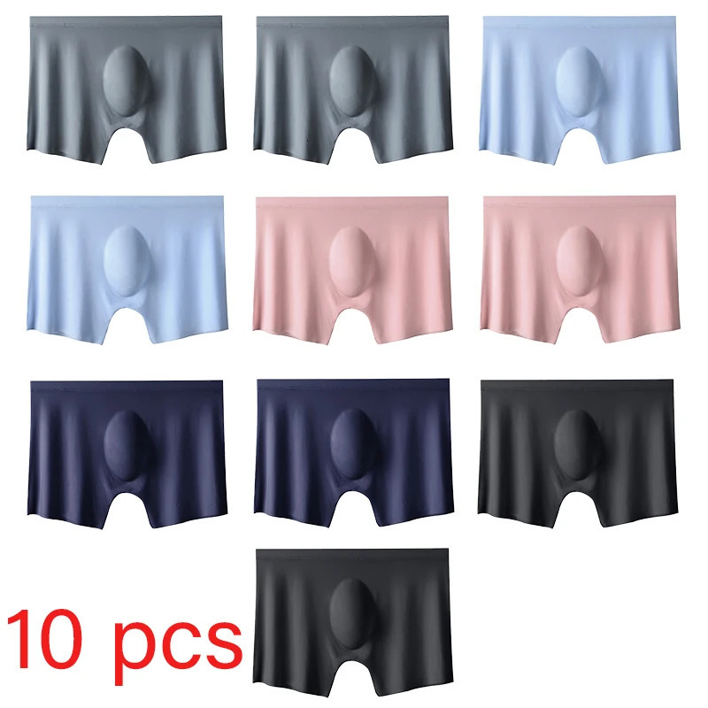 10 PcsLot Mens Summer Ice Silk Boxers Briefs Seamless Underwear Lingerie Underpants Shorts Ultra-thin Breathable Sexy Panties 250614