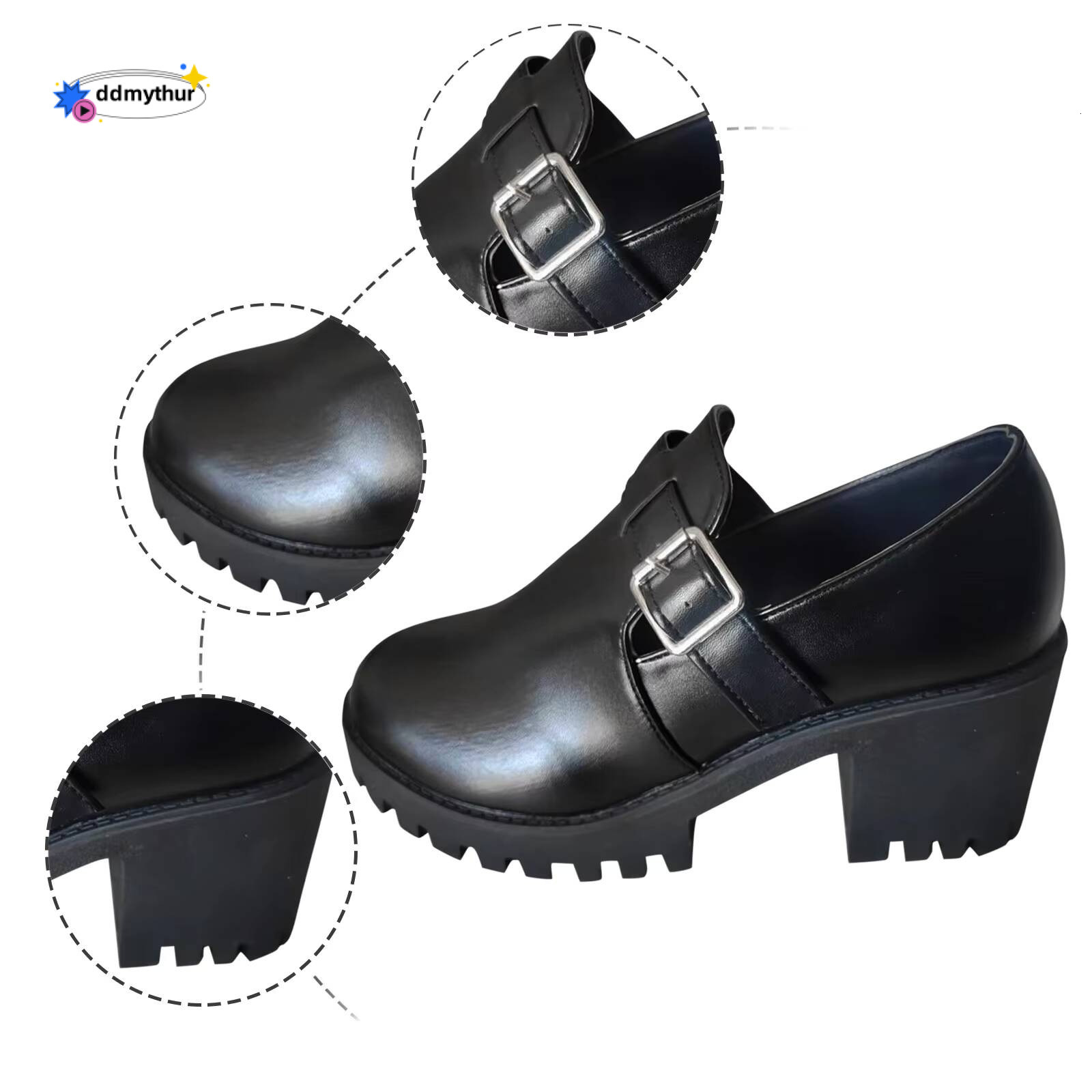 Heel Women'S Fashion Round Head Belt Buckle Single Shoes Chunky High Heels Casual Close Toe Wedge Sandals For Women ddmythur