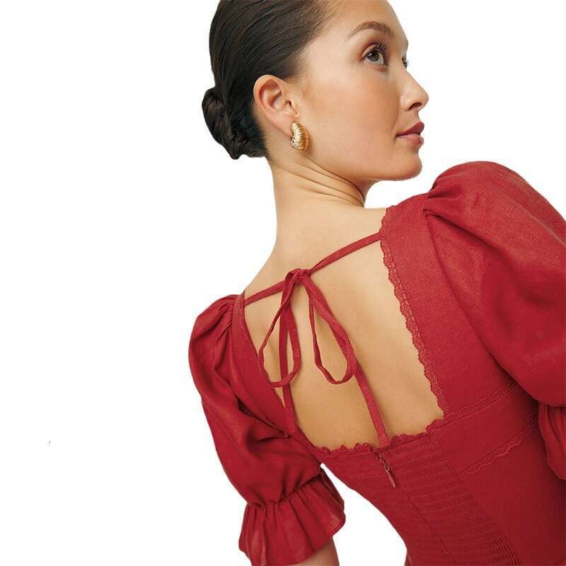 Devise Promdress Summer Dress Designer Dresses Luxury Dress N637 Xuanmei Celebrity 2025 New Square Neck Linen Waist-cinching A-line Short Dress French