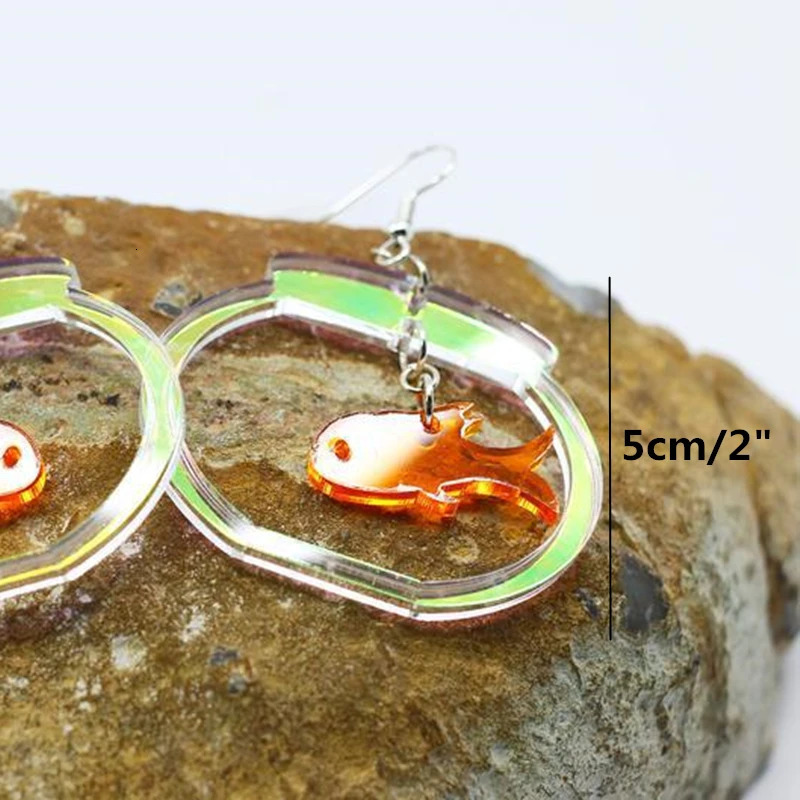 KUGUYS Cute Iridescent Fish Tank Drop Earrings for Women Acrylic Jewelry Interesting Accessories 250610