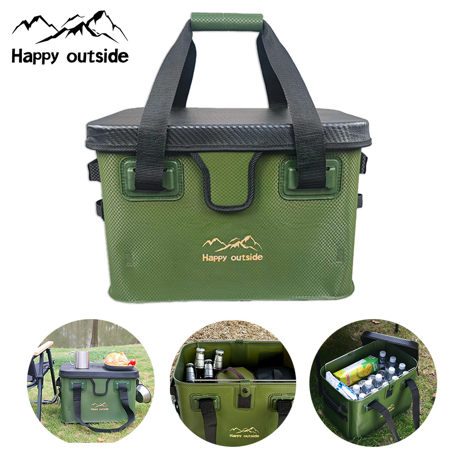 Versatile 28L Camp Organizer Bag - Foldable Hardtop Table & Waterproof Storage Bin for Family Picnics/Hiking Gear, Heavy Duty Eco EVA (Forest Green)