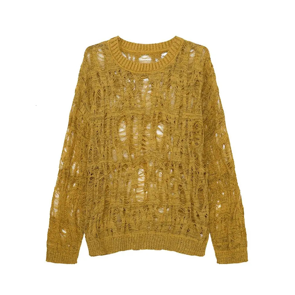 Mens Autumn Hollow Out Hole Long Sleeve Sweater Fashion Retro Knitted Top Sweaters Casual Loose Pullover Tops 250617