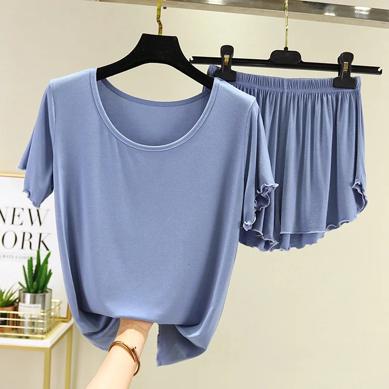 Modal Short-Sleeved Sleepwear Womens Summer Pajamas Set Bottoming Shirt Shorts Suit Large Size Homewear Pyjama Pour Femme 250616