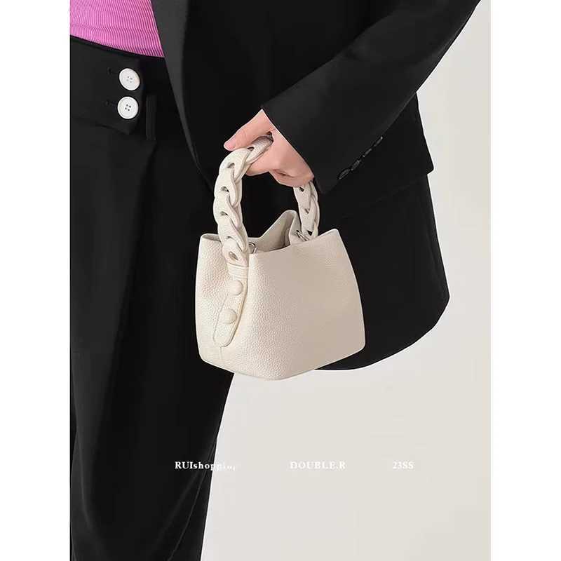 High Quality Soft Lychee Leather Bucket Bag Womens Summer Solid Color Woven Handbag 2025 New Fashion Simple Style Crossbody Bag Z250617
