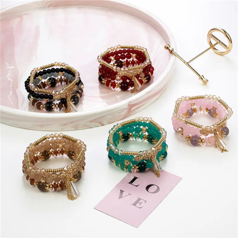 4Pcs Tassel Charm Beads Bracelet Set For Women Colorful Glass Beaded Chain Bangle Men Bohemian Jewelry 250616