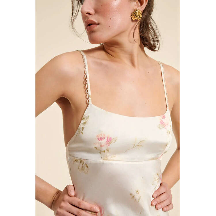 Women Designer Clothing Dresses for Woman N680 Summer 2025 Floral Square Neck Strap Satin Silk Backless Dress Romantic French Style Sexy