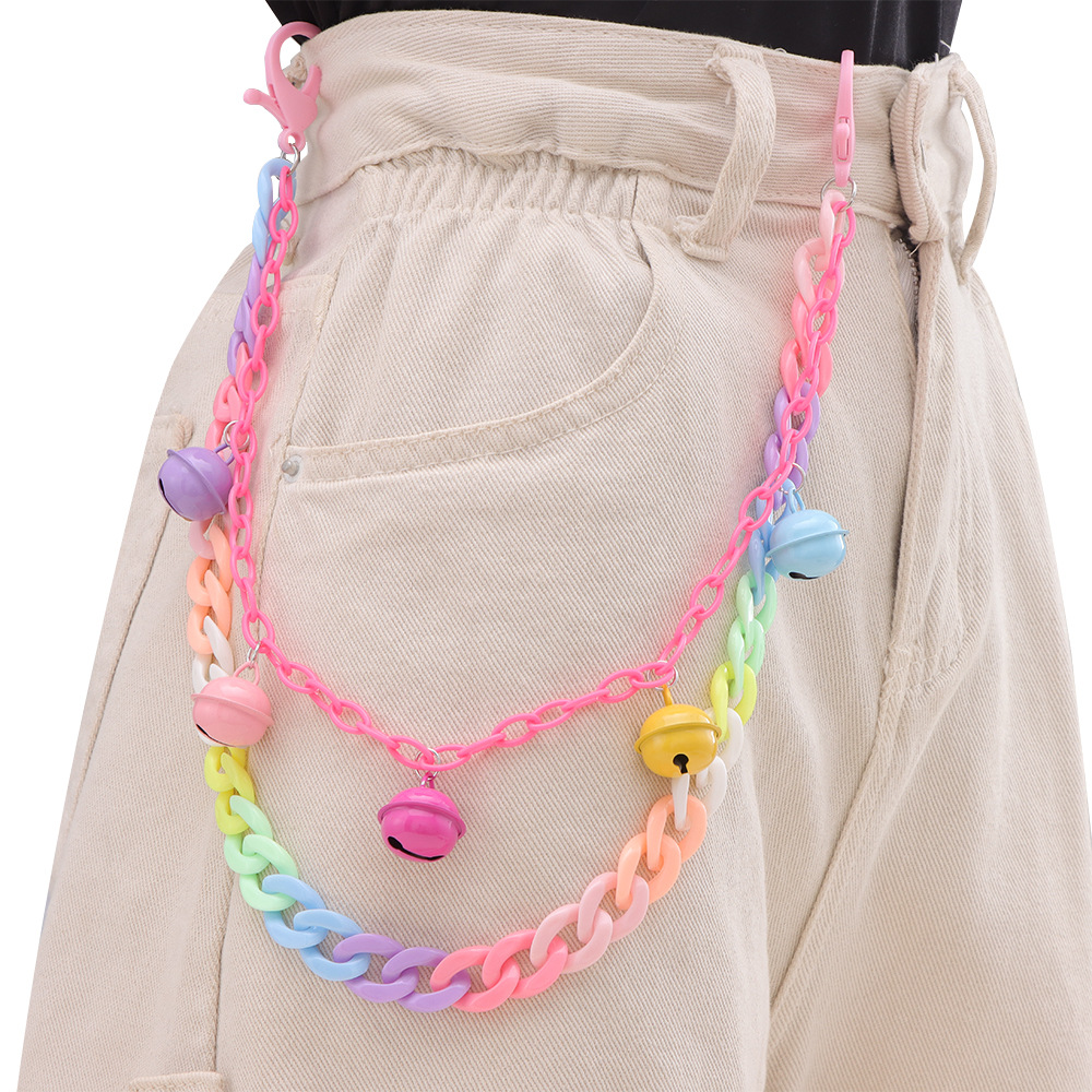 Stage Wear Dance Accessories Fashionable and versatile colored rice bead resin chain double-layer pants chain acrylic colored pants chain
