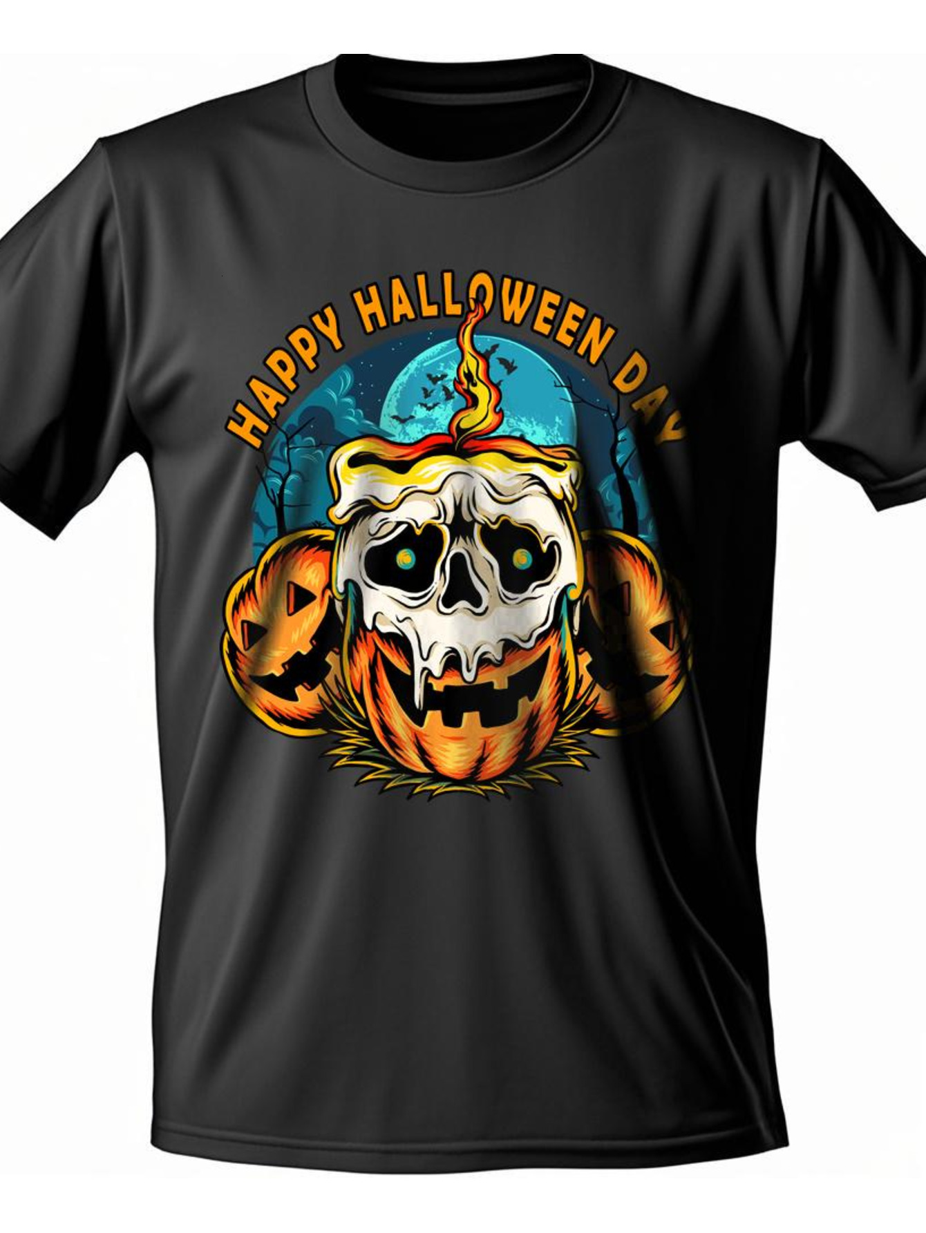 Dongdumaoyi Adult T Shirts Black 180G Skull Short Sleeve Round Collar Graphics Cotton S-3Xl Men White Halloween e76e