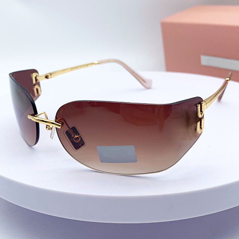 Famous Designer Lady Mens Rectangular Sunglasses MUA51S Ultra Light Frame Curved Rimless Lens Sunglasses Gradient Brown Glasses Exquisite Elegant Style
