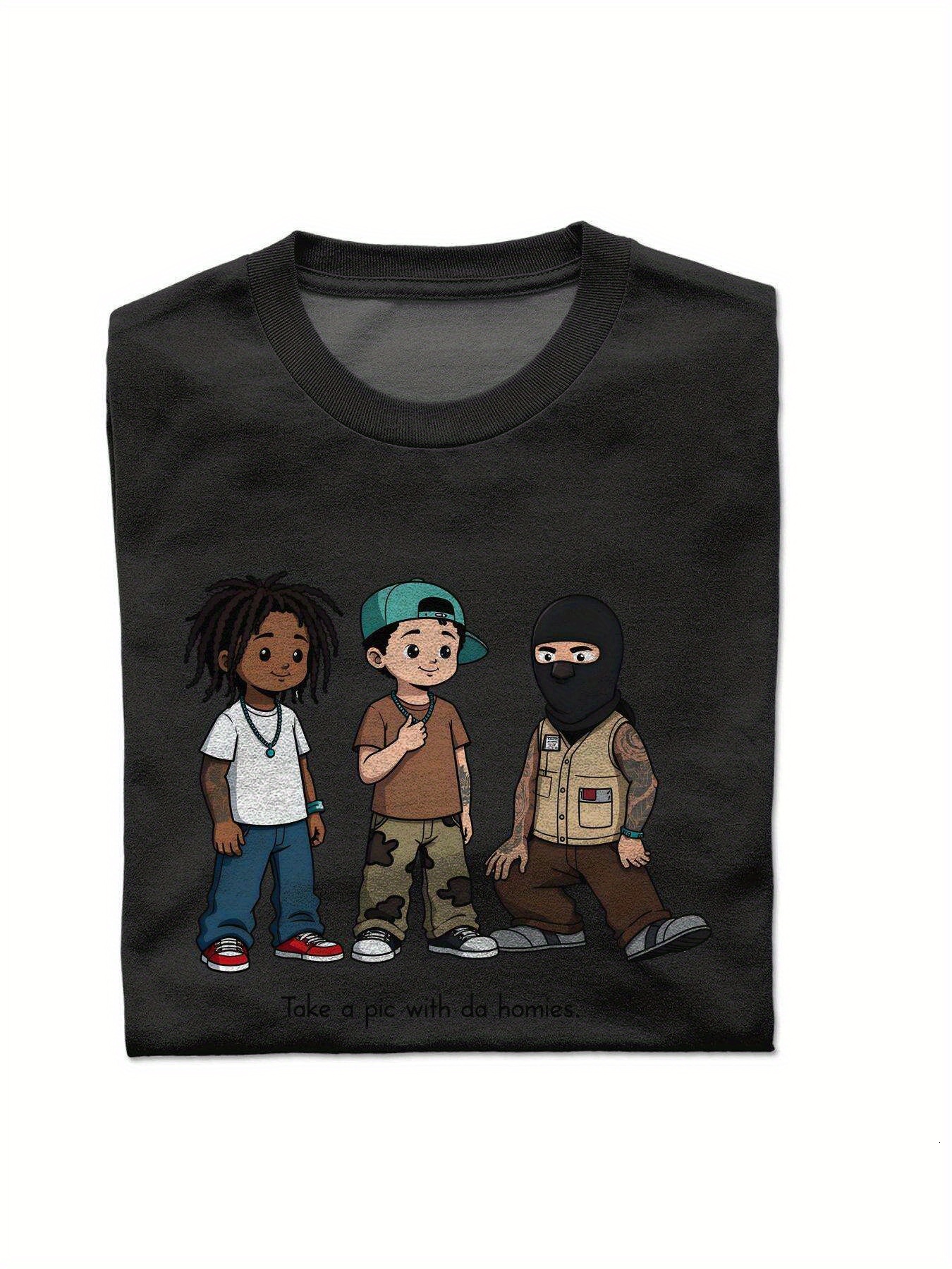 Dongdumaoyi Men Cotton Black Cartoon Adult 180G Boy Short Sleeve White Round Collar T Shirts S-3Xl 76e1