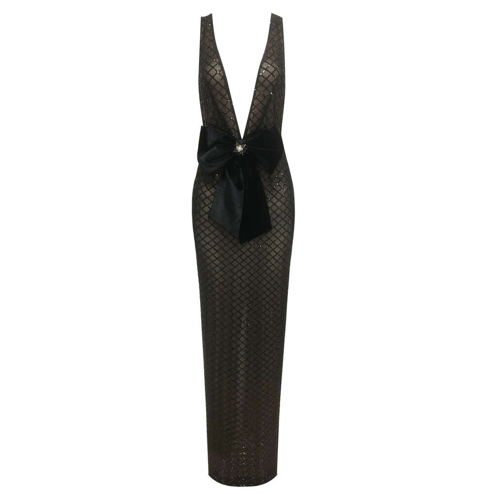 New Women's Sexy Mesh Lightweight Fashion Elegant with Deep V Design Long Dress
