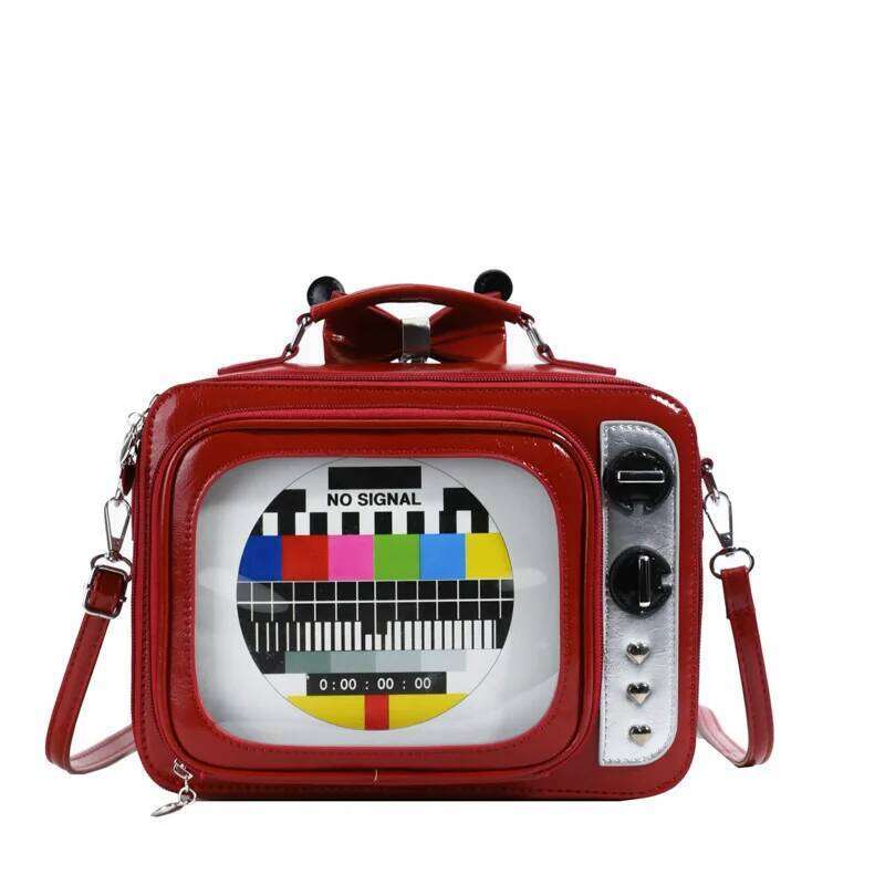 Cartoon Cute Handbags For Women Funny Retro TV Transparent Square Fashion Leather Personalized Creative Shoulder Bag Woman