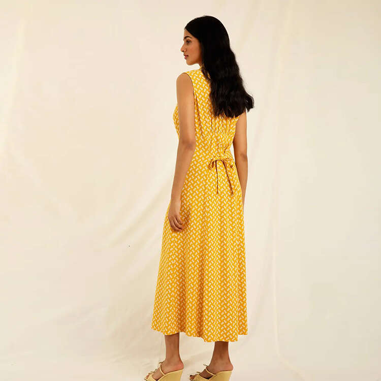Luxury Dress N498 Summer 2025 Printed Over-the-knee Mid-length Sleeveless Blazer Collar Dress French Style Womens Fashion