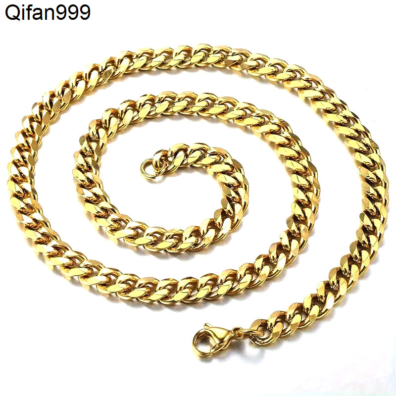 Wholesale Curb Cuban Link Chain Necklace Vintage Black Gold Tone Solid Metal Basic Punk Stainless Steel Necklace for Men Women
