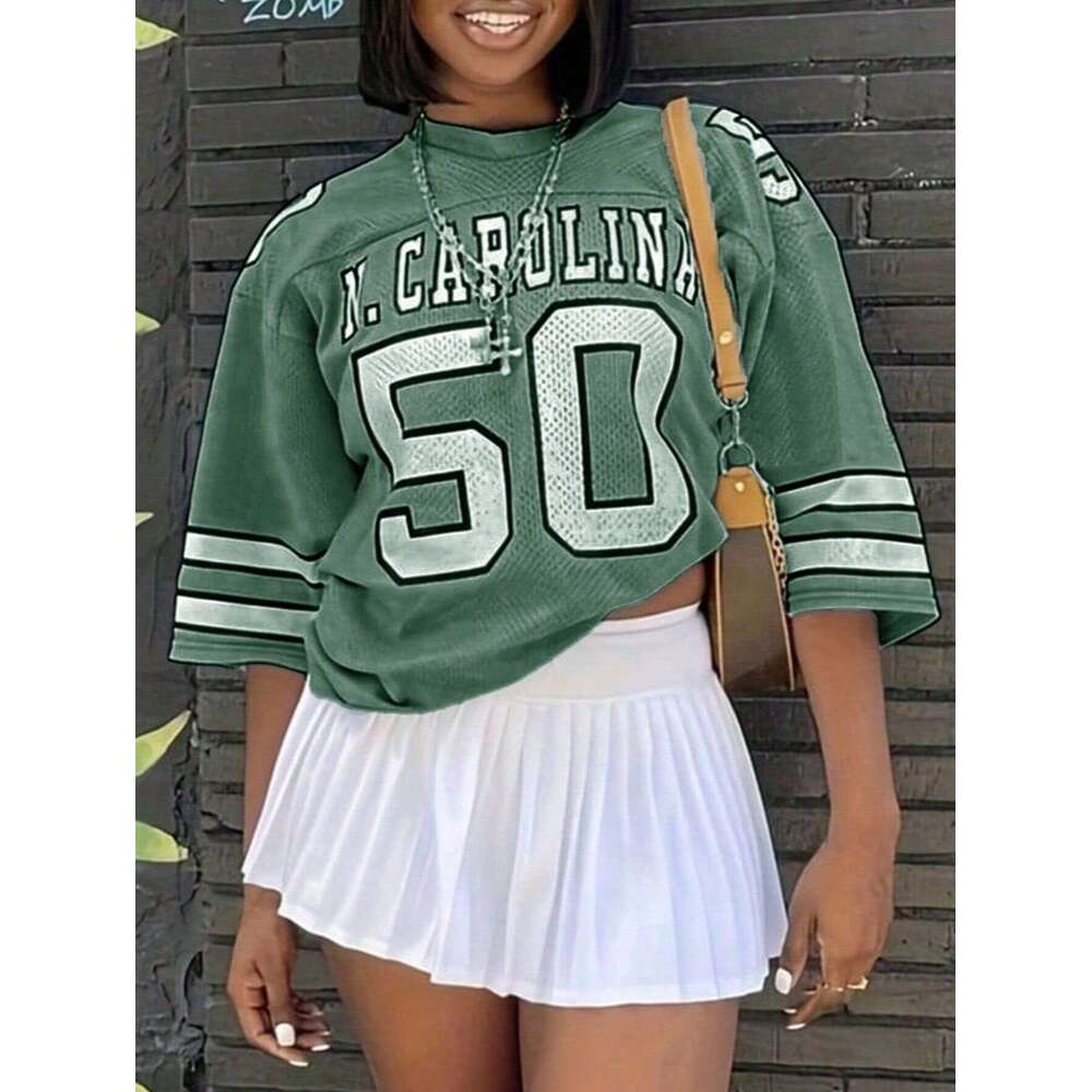 Summer New INS Simple Street Versatile Casual Loose Letter Print Short Sleeve T-Shirt Women's Clothing B5