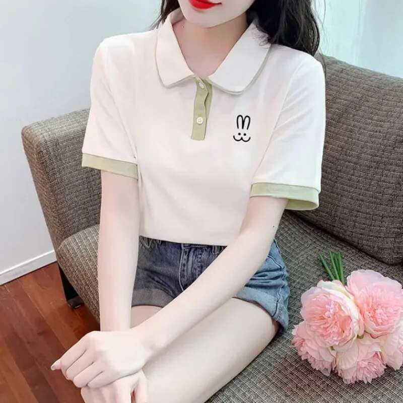 Summer Outfit Female Tee Slim Womens Polo Short Sleeve T-shirt Korean Popular Clothes Clothing Trend 2025 with Collar T-shirts