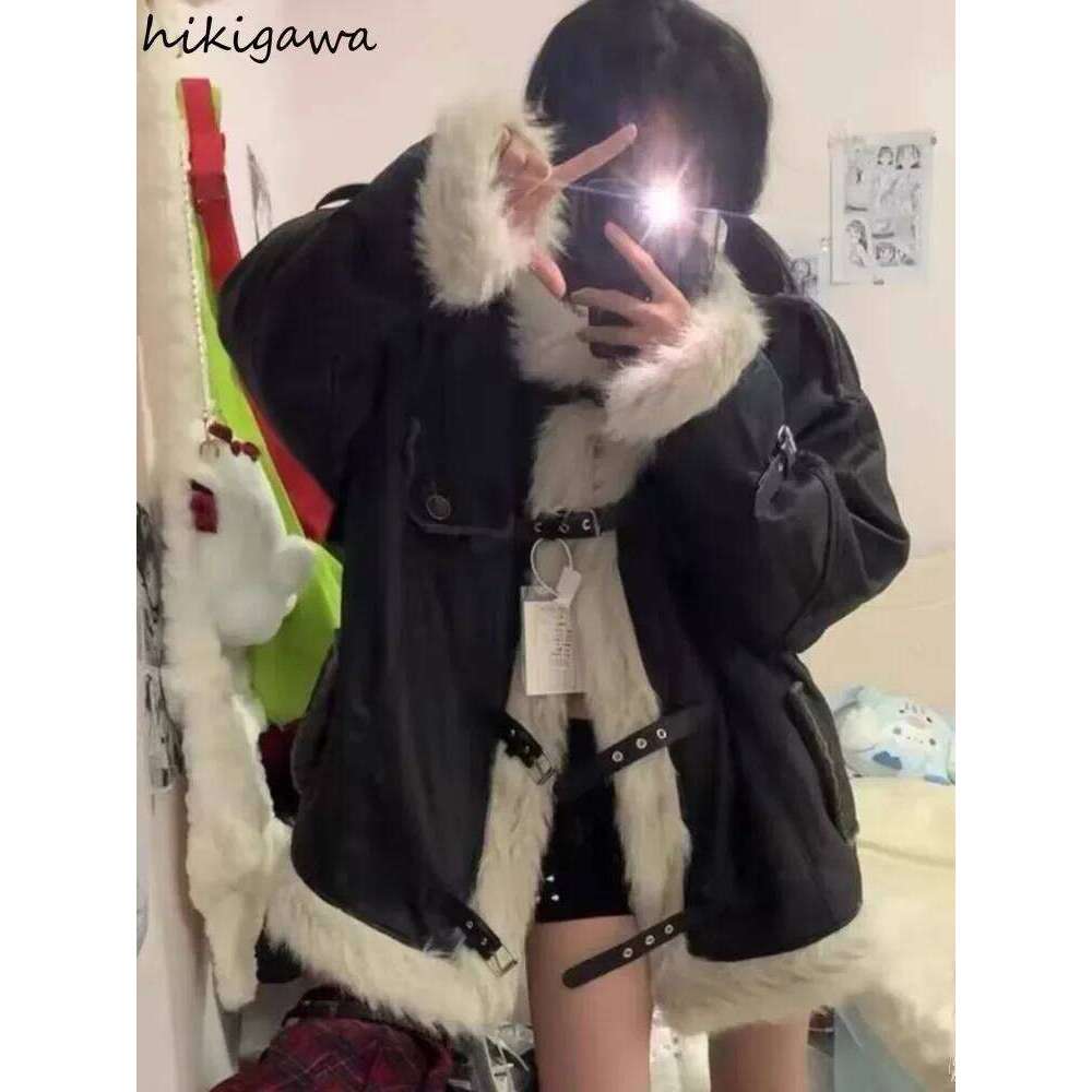 Streetwear Jackets for Women Stand Neck Thicked Lamb Wool Outwear Oversized Tops 2025 Ropa Mujer Casual Fashion Y2k Coats 63a754