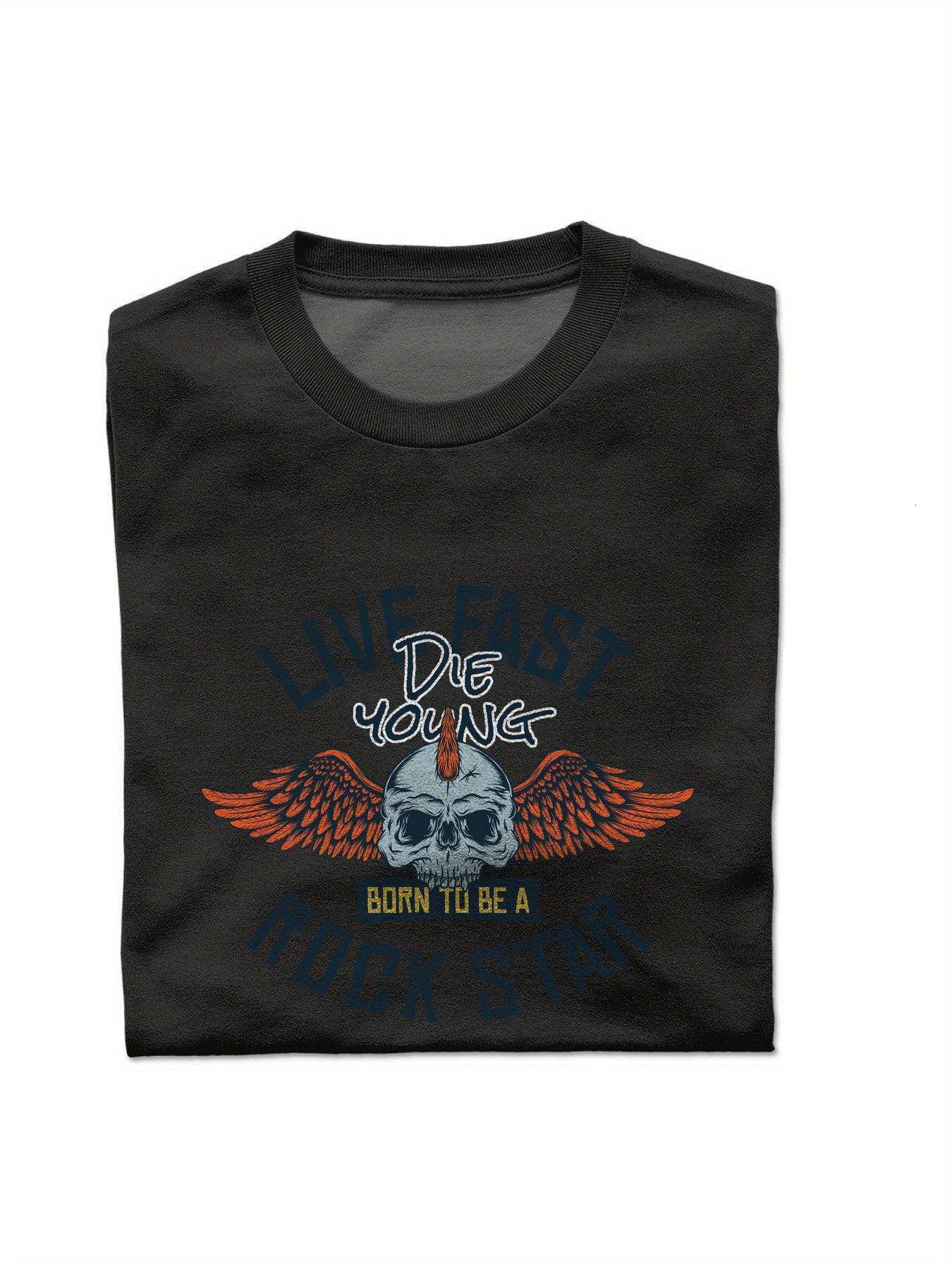 Dongdumaoyi S-3Xl Black Cotton Adult T Shirts Round Collar Text Men Short Sleeve 180G White Skull 647a