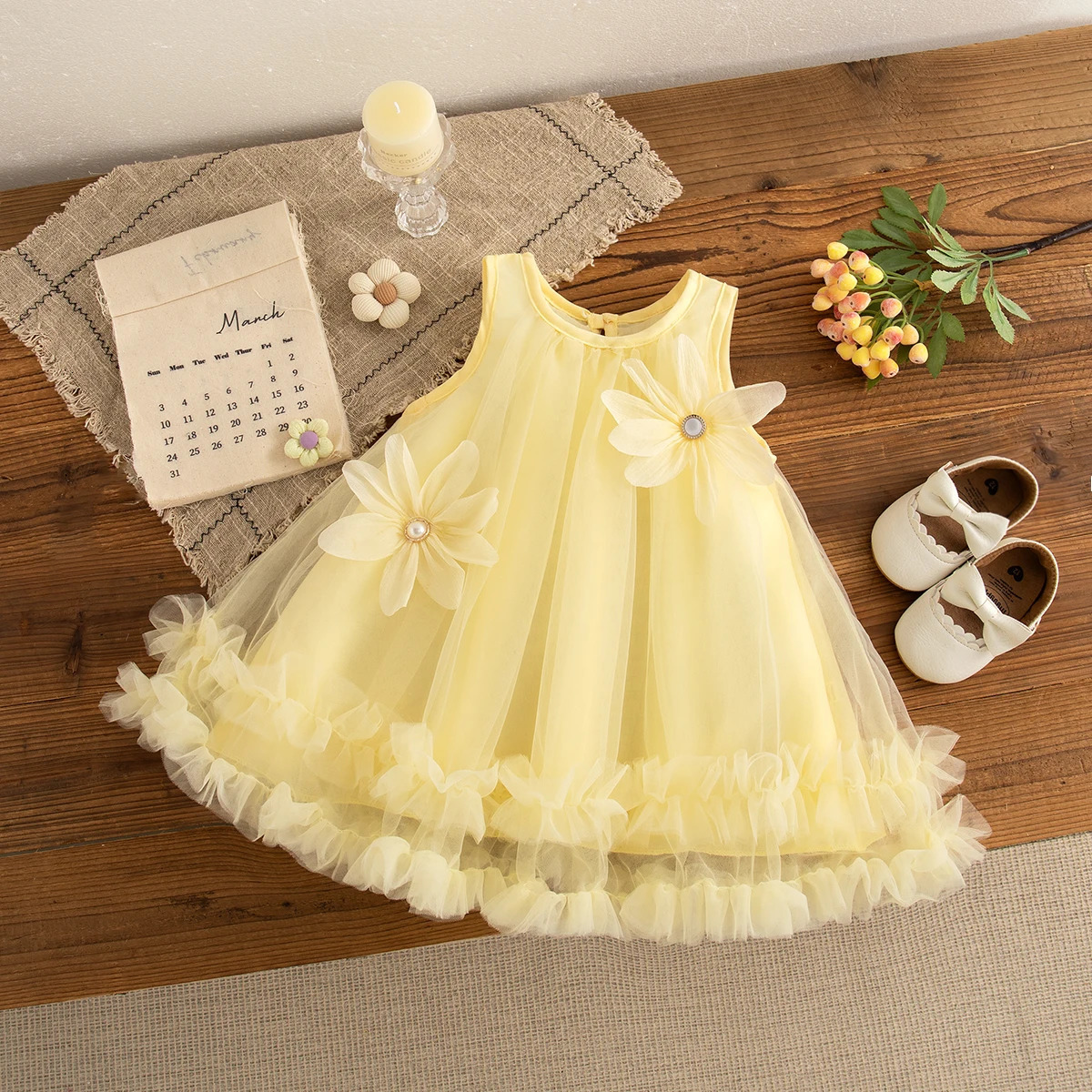 Baby Girl Pink Dress Flower Sweet Sleeveless Feather Gauze Princess Dress Wedding Party Dress for Kids Girl 250617