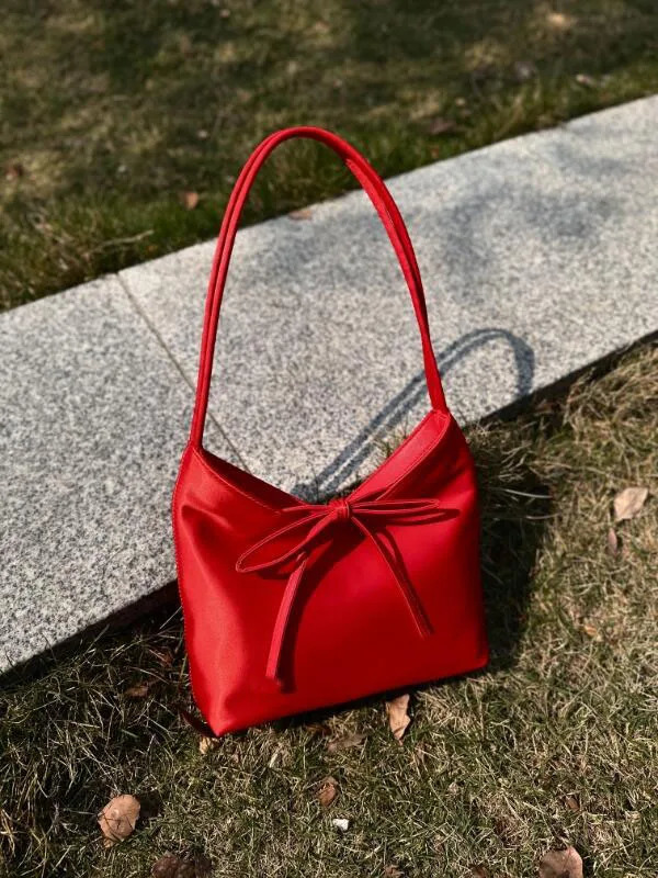 Miyagawa Butterfly Knot Niche Red Bag Korean Ins Silk Satin Underarm Bags Handbag Small Handbags 250614