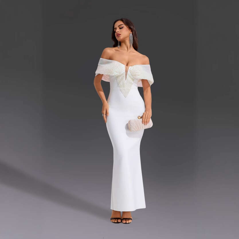 Shawl Fashion Pearl High Waist Slimming Elegant Style Party Women's Long Dress