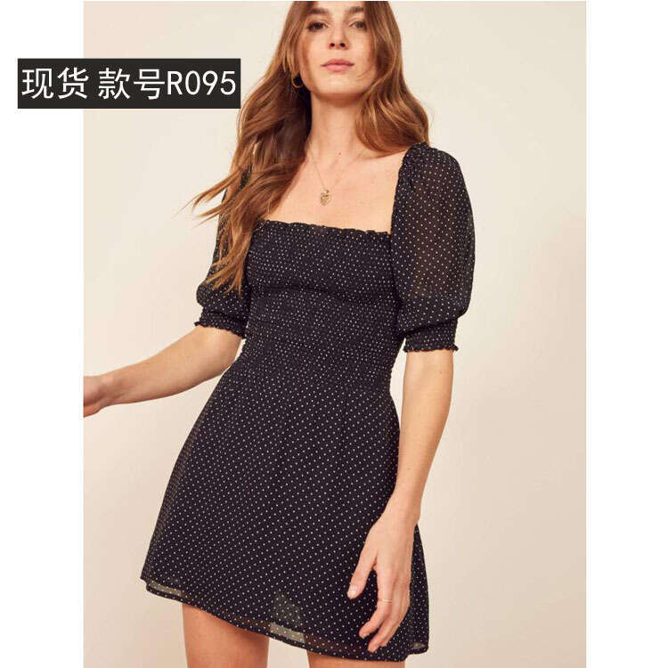 Black Dress Maxi Dress White Dress Vestidos Elegantes N095ref Chiffon Polka Dot Summer Black 2025 New Square Neck Short Sleeve Dress