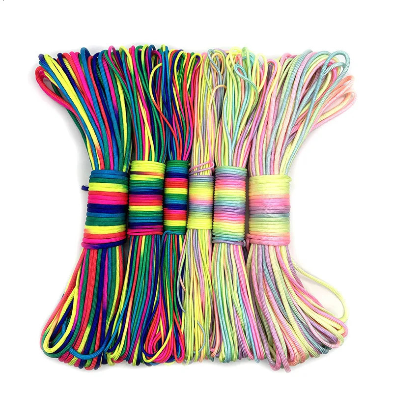 Paracord 2mm m 4mm Rainbow Rope 7 Strands Parachute Climbing Survival Gear Bracelet 250611