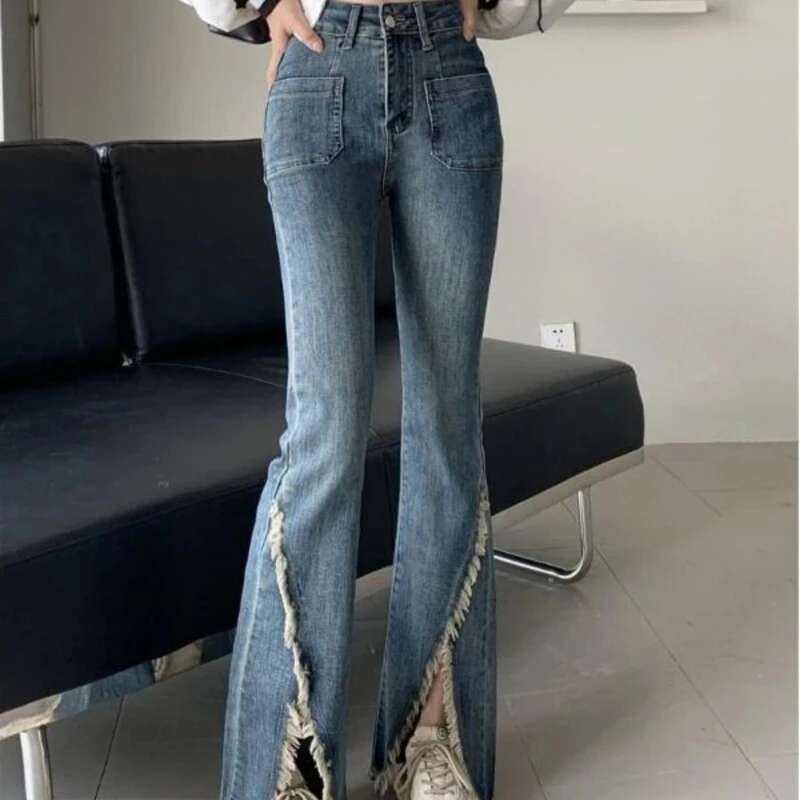 Woman Jeans Slim Fit High Waist Denim Pants for Women Size X Larg Unique Original Stretched Clothes Cool Fitted Vibrant Trousers