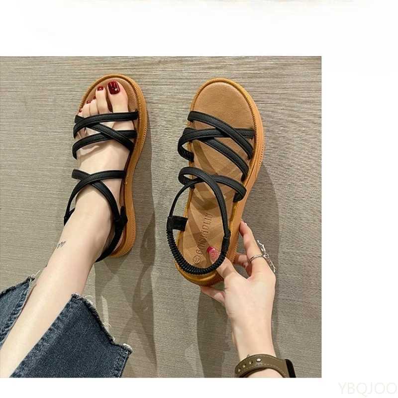Womens Flat Bottomed Elastic Band Soft Sole Summer Sandals for Comfort Leisure Flat Bottomed Non-Slip Sandals for Women Z250617