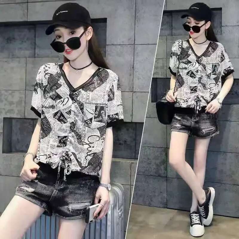 Summer with Print Chiffon Woman Top Shirts Blouses for Women Streetwear Korean Popular Clothes Japanese Harajuku Fashion Basic