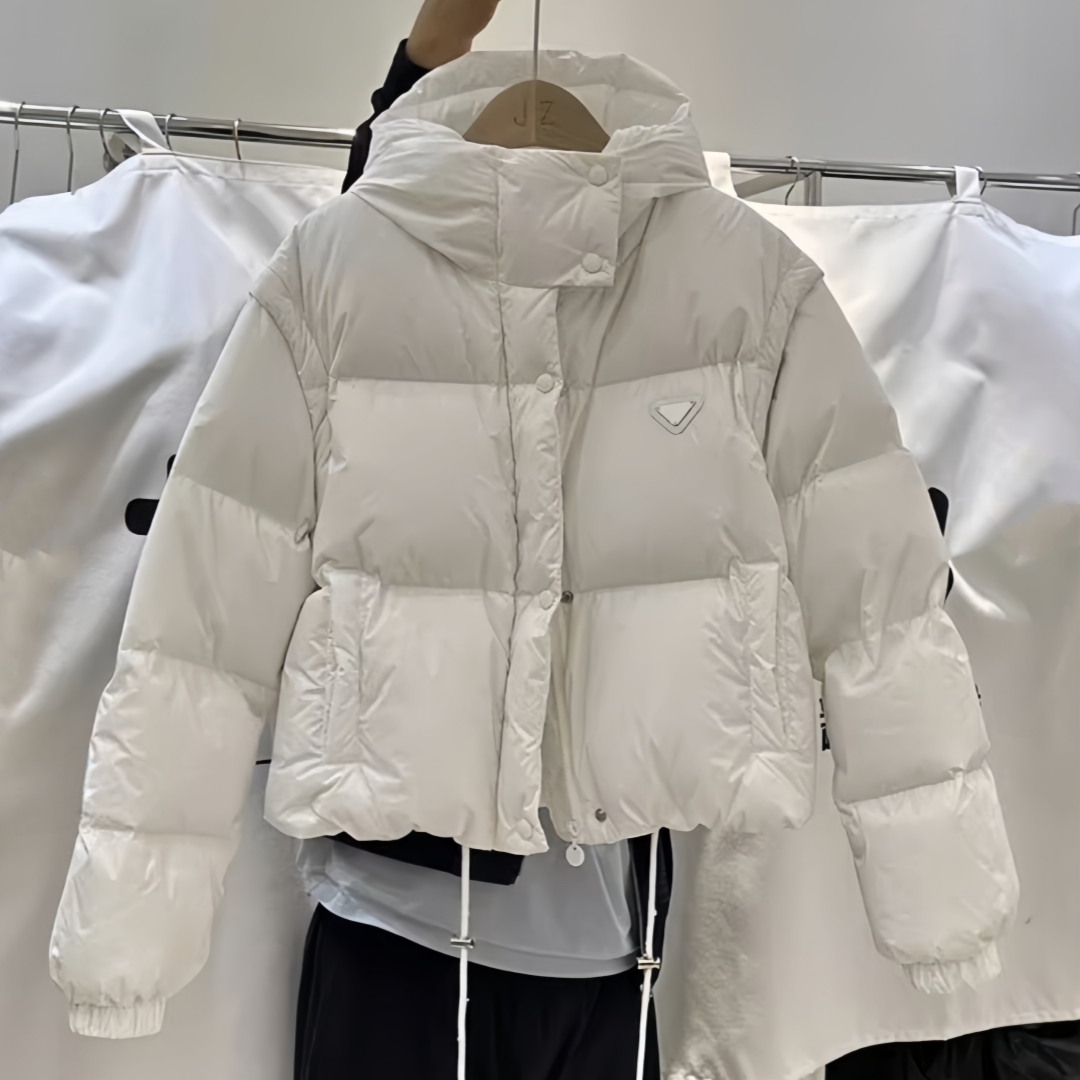 Fashion Removable Sleeve Hooded Down 2025 New Hot Designer Coat Women Black White Sky Blue Jacket Tops