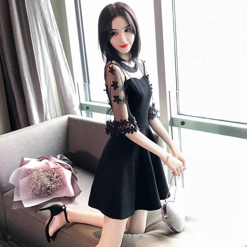 Womens Dress Mini Night Club Clothing Black Fancy Short Female Dresses 2025 Mesh Korean Style New In Xl Loose X Sale Promotion