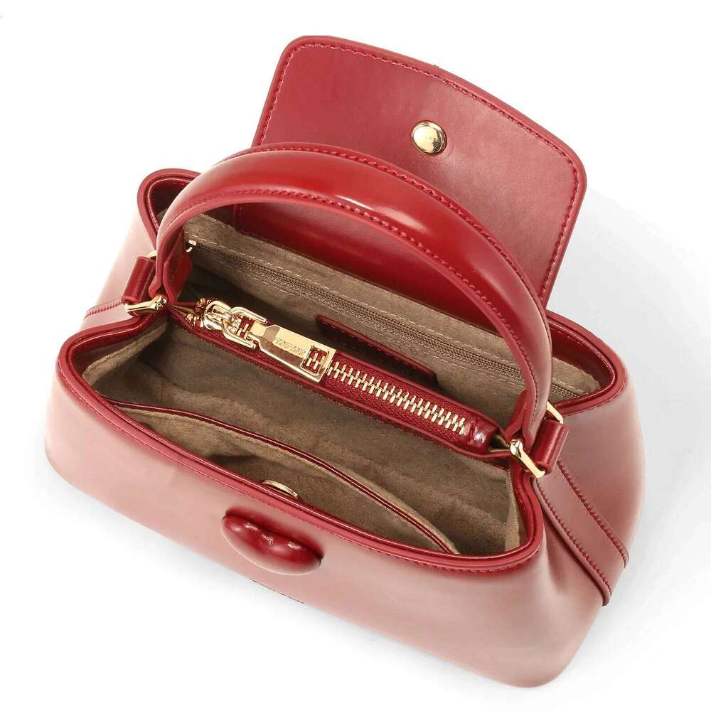 TOUTOU Women Handbag With Adjustable Strap Cowhide Wedding Female Brides Daily Commuting Love One Shoulder Crossbody Red Bag