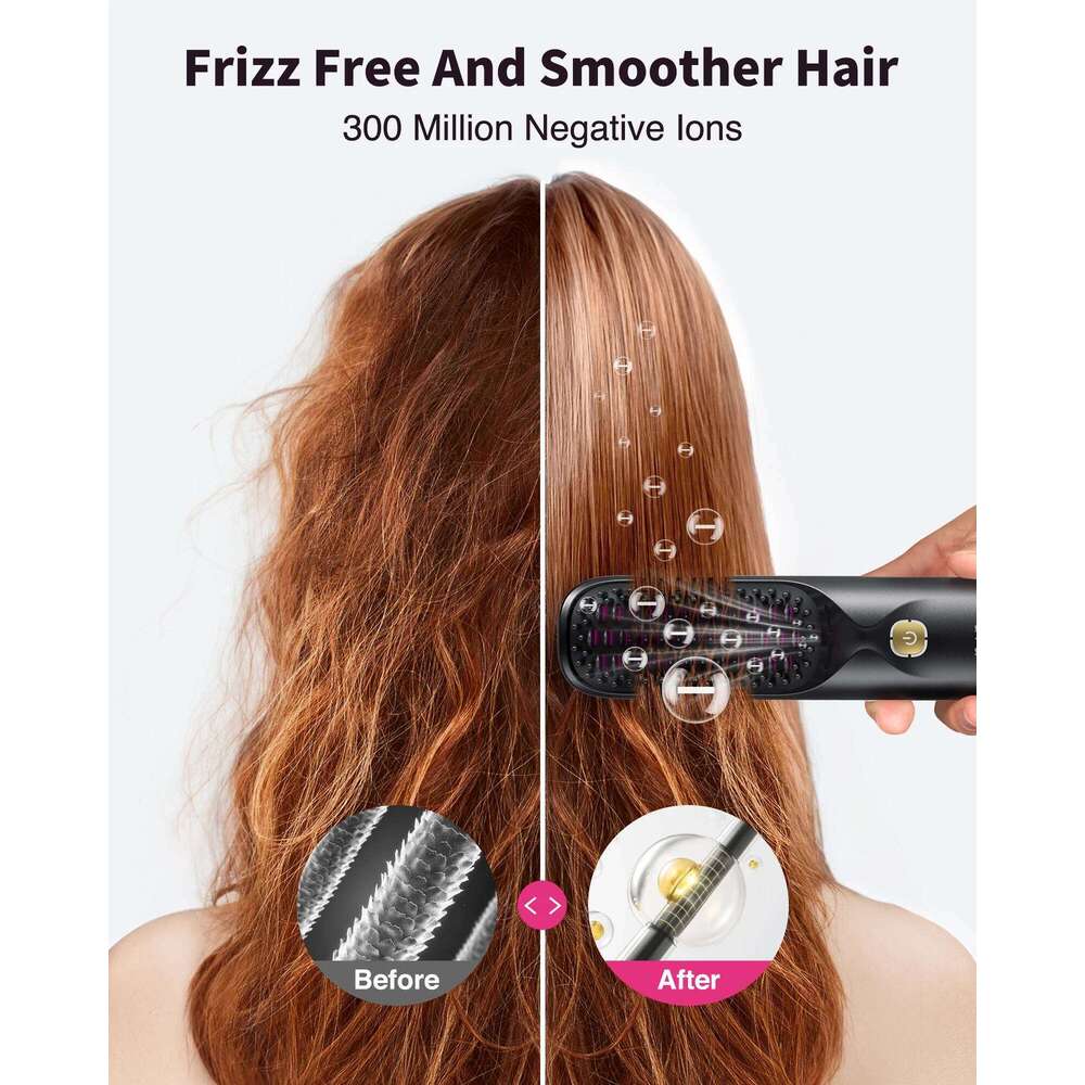 Cordless Hair Straightener Portable Brush 30s Fast Heating 10000mAh Rechargeable 300 Million Negative Ions Straightening Comb