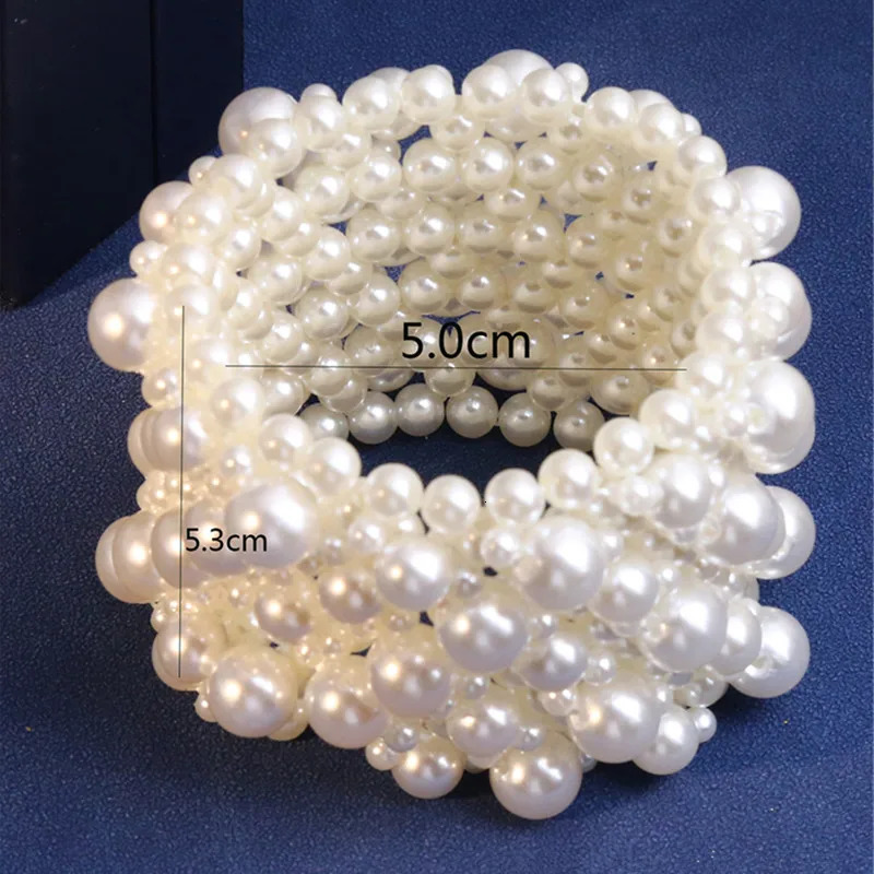 Fashion Simulated Pearl Jewelry Bracelet Jewelry Wide Handmade Elastic Bracelets For Women 250616