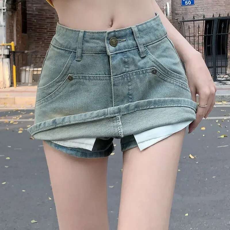 Short Mini Womens Denim Skirt High Waist A Line Aesthetic Streetwear Vintage Harajuku Korean Style Y2k Female Jeans Skirts