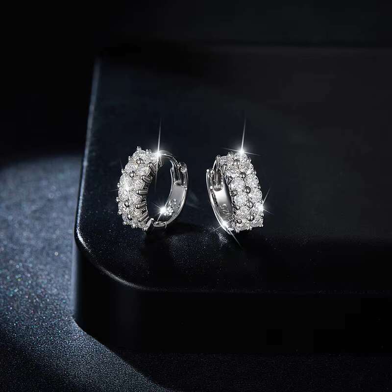 Ruizuan Fine Jewelry Hiphop Hoop Earrings Round 1.8mm Moissanite Diamond Sterling Earrings